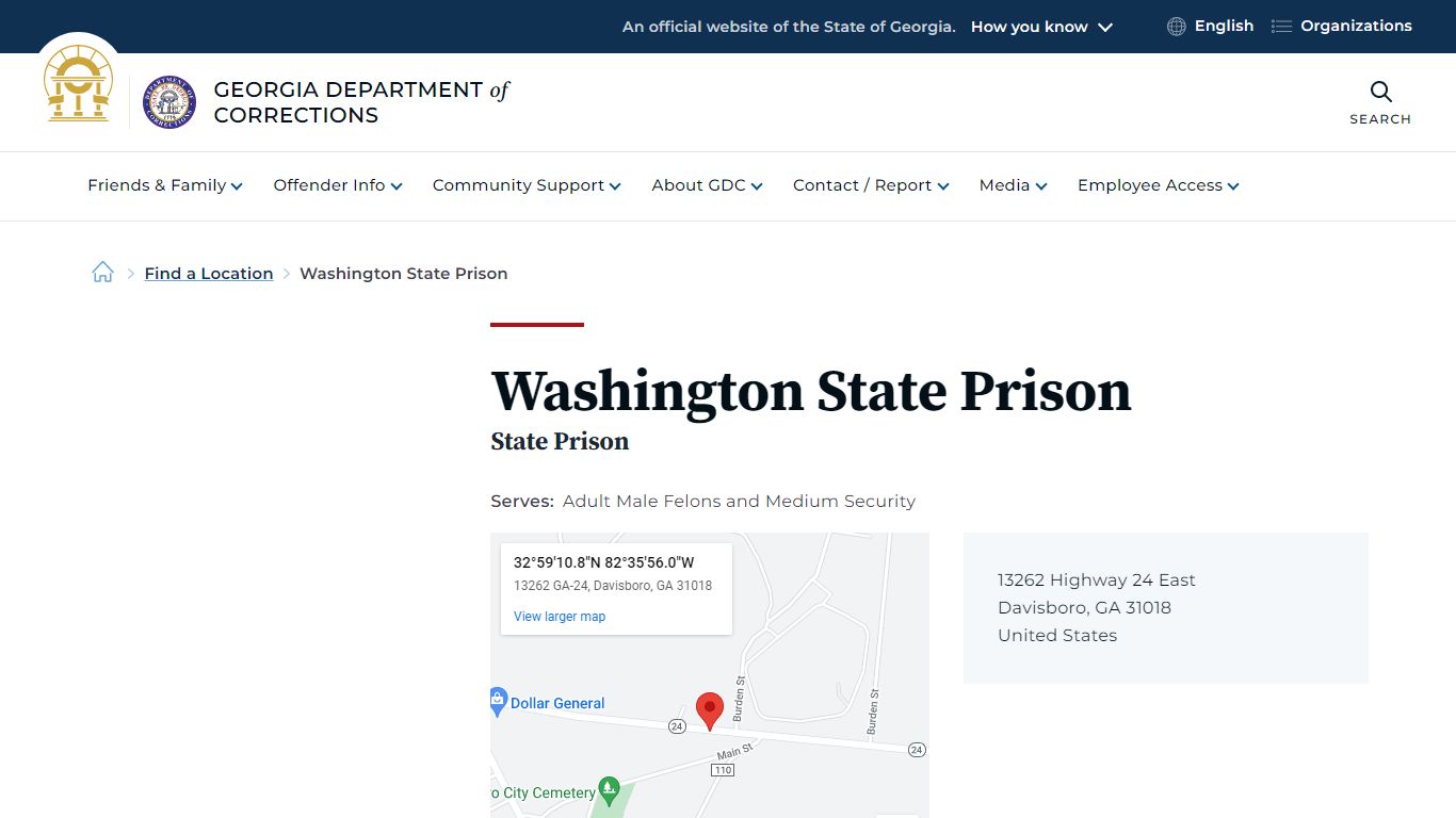 Washington State Prison | Georgia Department of Corrections